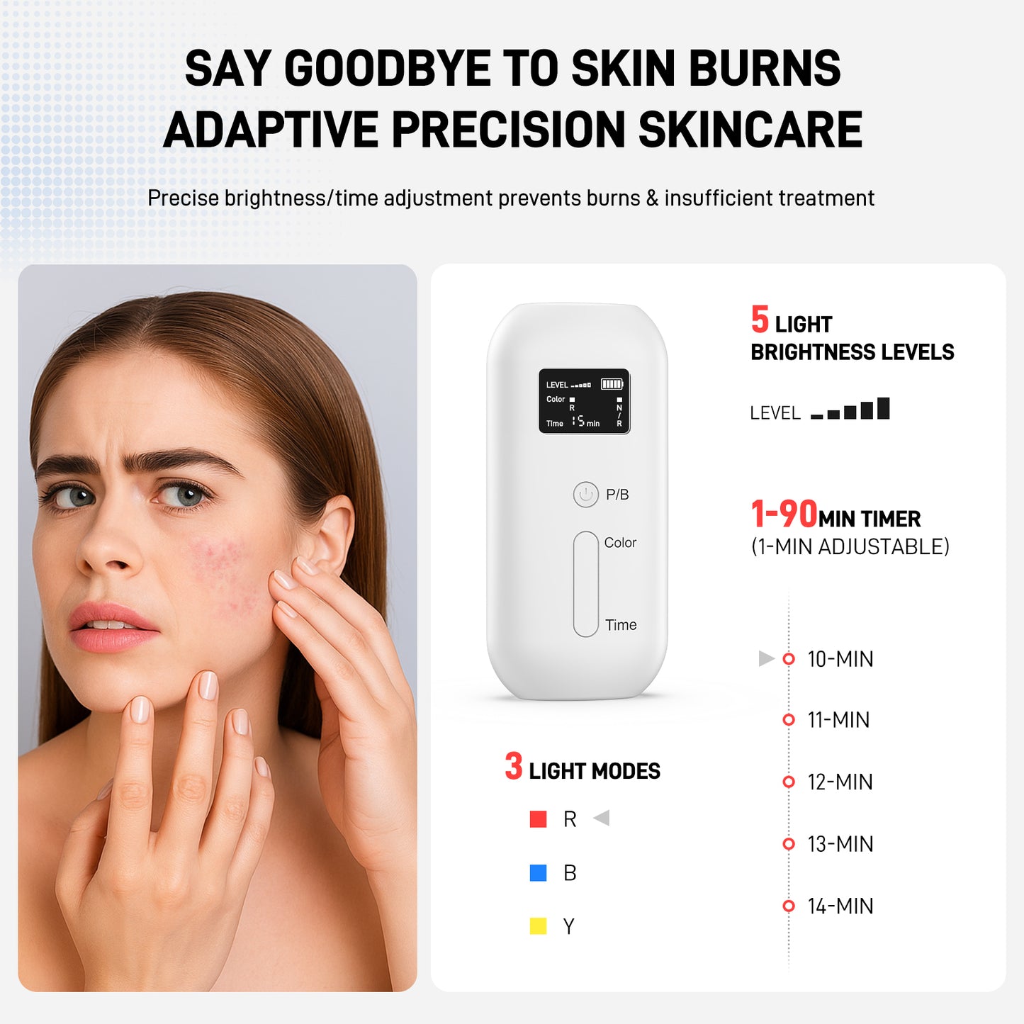 Led Light Therapy Mask for Face - 3 Modes LED Face Mask Light Therapy with Red+Infrared light, Blue light, Mixed light, Adjustable Rechargeable Remote Controller, Model E106A