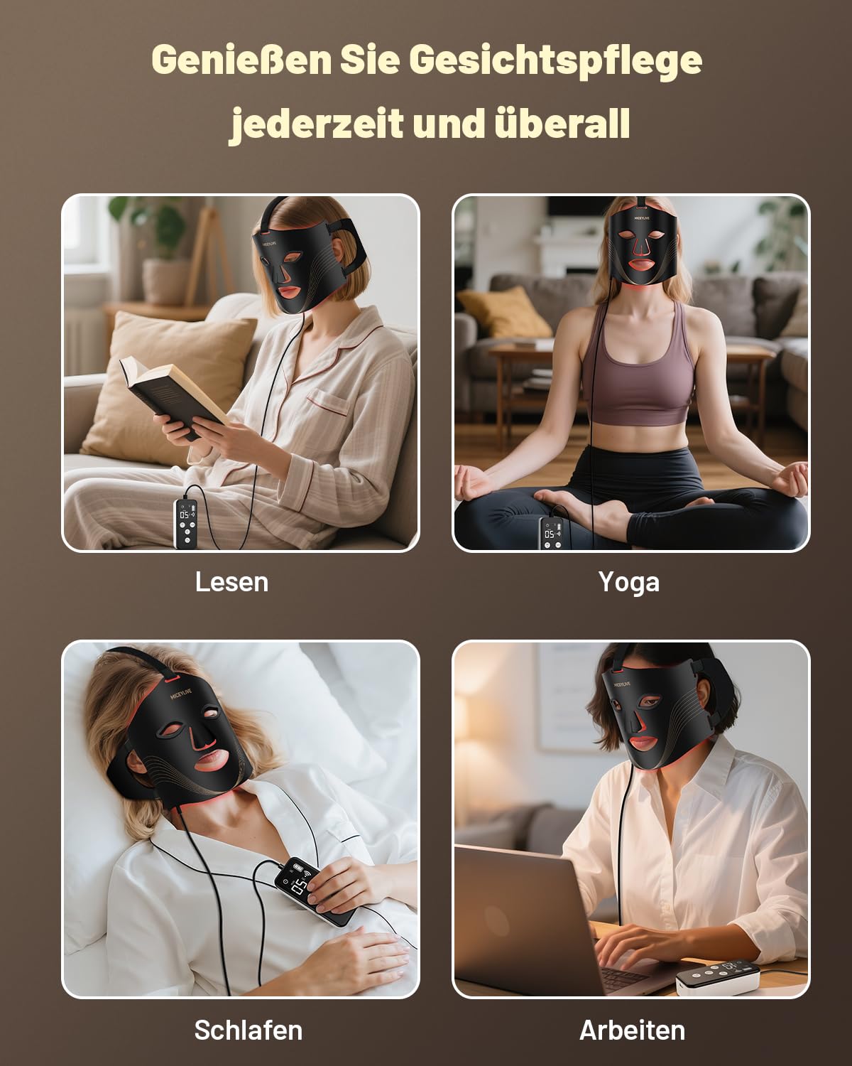 Led Maske Gesicht mit 3 Modi, Aufladbar Fernbedienung, Led Gesichtsmaske mit Nahinfrarot Mit Reisetasche für Zuhause & Reisen, 400 LEDs