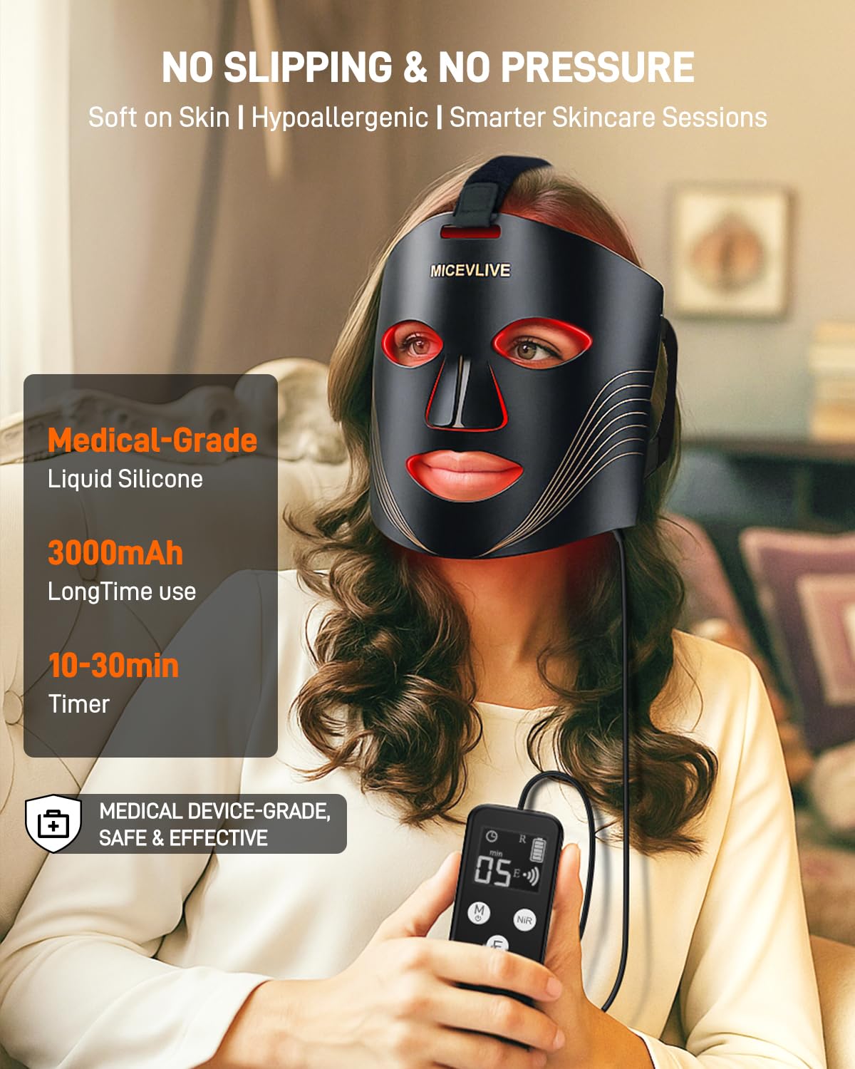 MICEYLIVE LED Face Mask with 6 Modes, Rechargeable Remote Control, LED Face Mask Light Therapy for Anti-Ageing Wrinkles Acne, Skin Tightening with Near Infrared with Travel Bag for Home and Travel