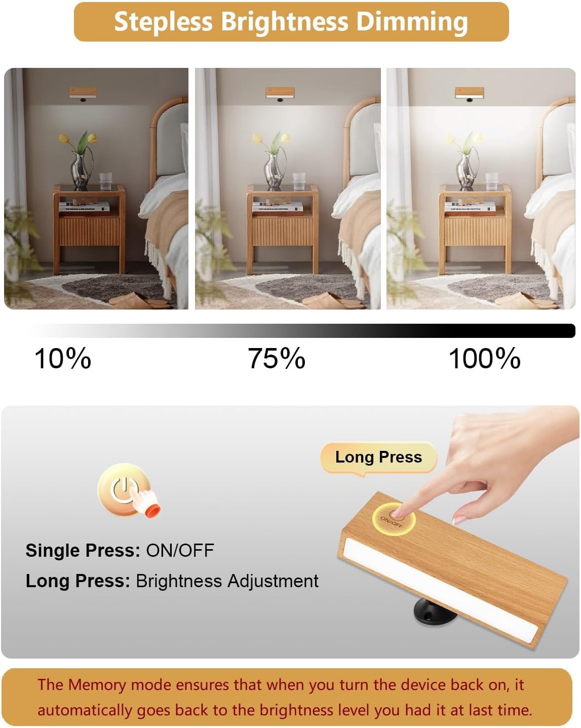 Wall Sconces Set of Two - Wireless Wall Lights for Bedroom, Rechargeable WallSconces Battery Operated with Stepless Dimming, Cordless SconceWall Decor Set of 2 for Picture,Living Room