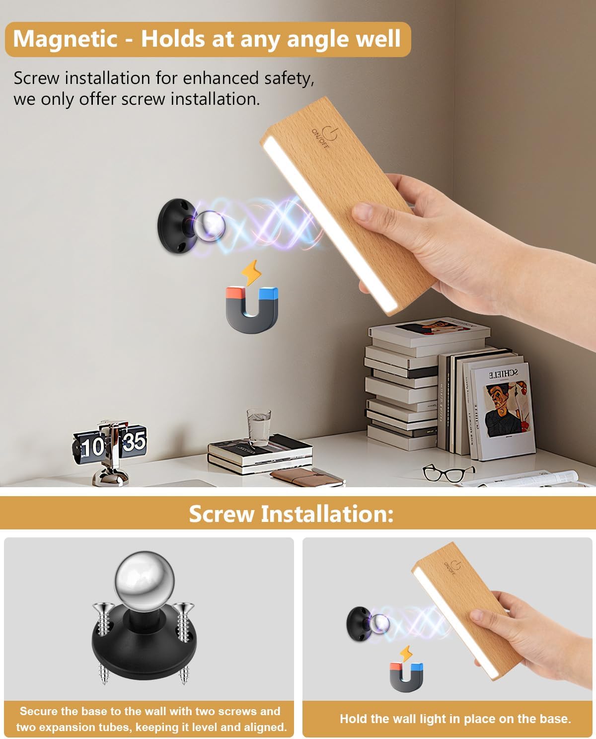 Wall Sconces Set of Two - Wireless Wall Lights for Bedroom, Rechargeable WallSconces Battery Operated with Stepless Dimming, Cordless SconceWall Decor Set of 2 for Picture,Living Room
