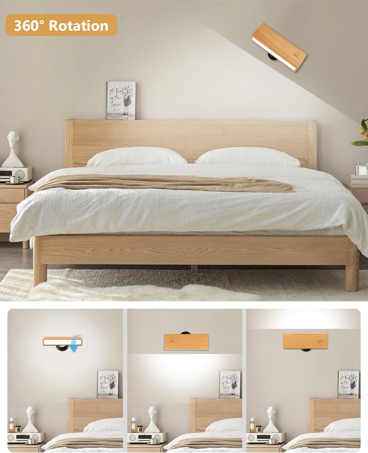 Wall Sconces Set of Two - Wireless Wall Lights for Bedroom, Rechargeable WallSconces Battery Operated with Stepless Dimming, Cordless SconceWall Decor Set of 2 for Picture,Living Room