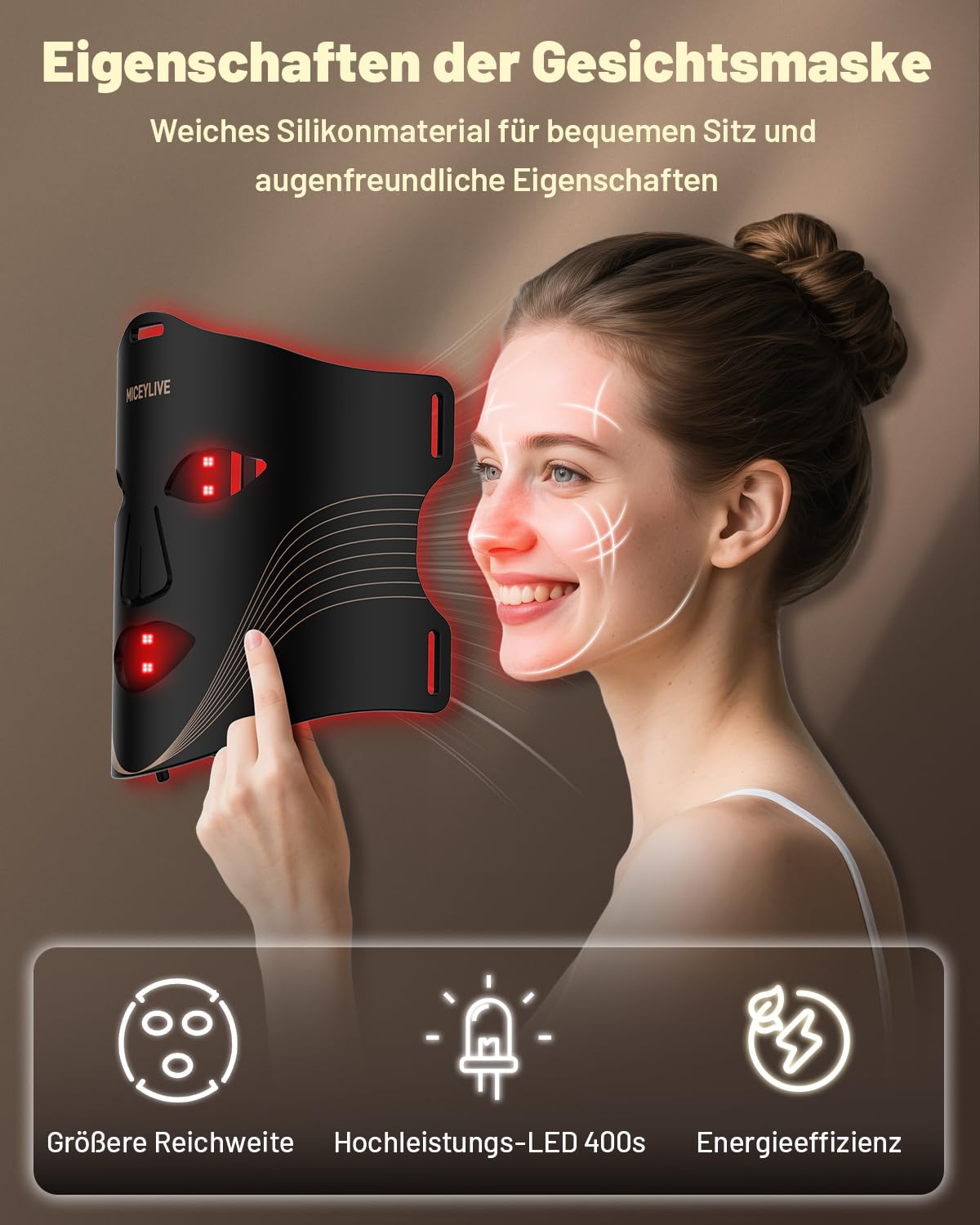 Led Maske Gesicht mit 3 Modi, Aufladbar Fernbedienung, Led Gesichtsmaske mit Nahinfrarot Mit Reisetasche für Zuhause & Reisen, 400 LEDs