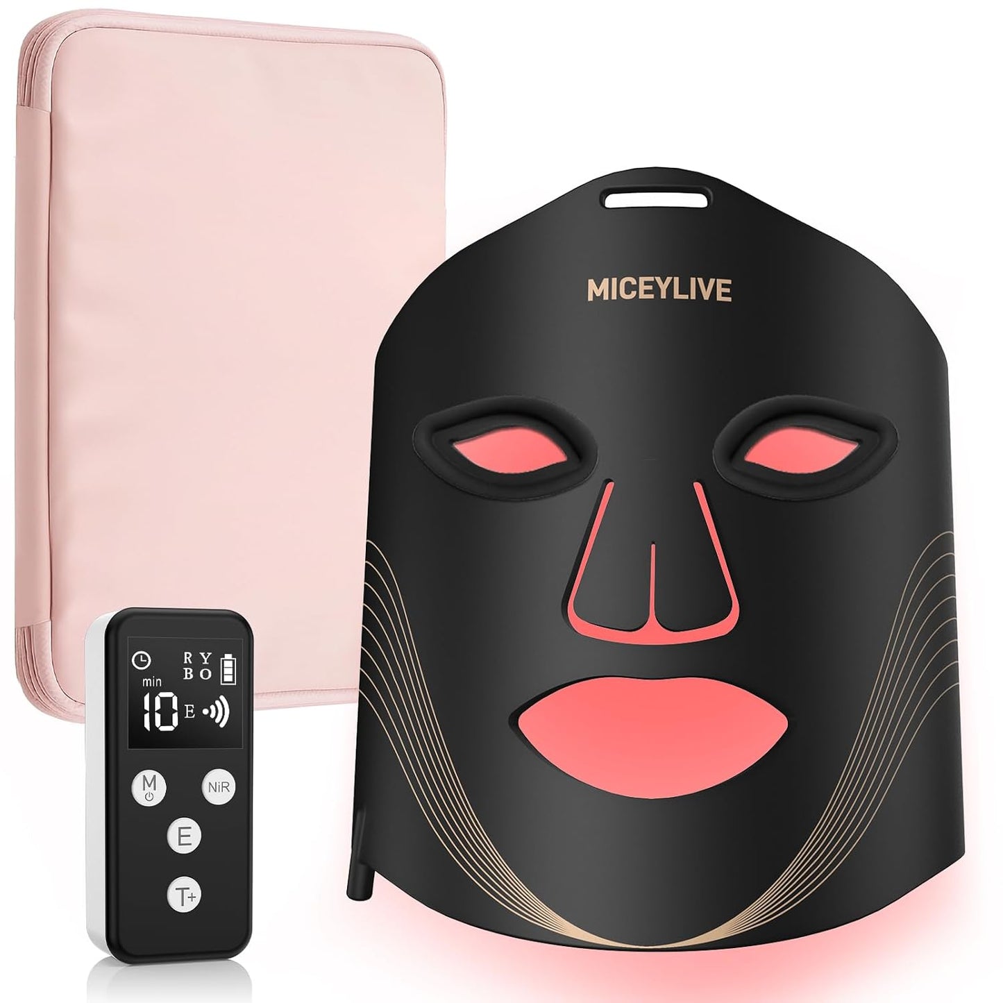 MICEYLIVE LED Face Mask with 6 Modes, Rechargeable Remote Control, LED Face Mask Light Therapy for Anti-Ageing Wrinkles Acne, Skin Tightening with Near Infrared with Travel Bag for Home and Travel