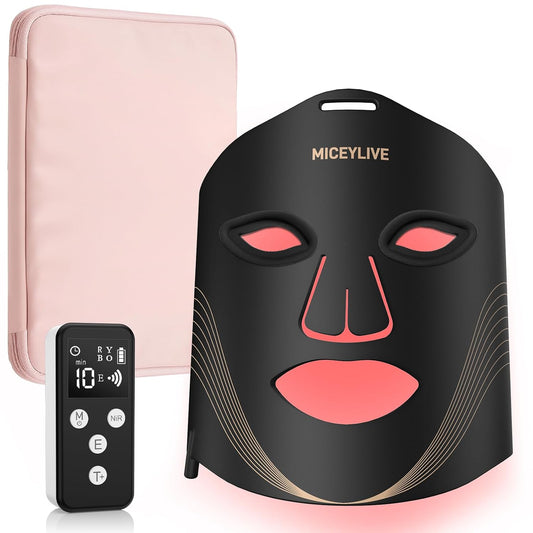 MICEYLIVE LED Face Mask with 6 Modes, Rechargeable Remote Control, LED Face Mask Light Therapy for Anti-Ageing Wrinkles Acne, Skin Tightening with Near Infrared with Travel Bag for Home and Travel