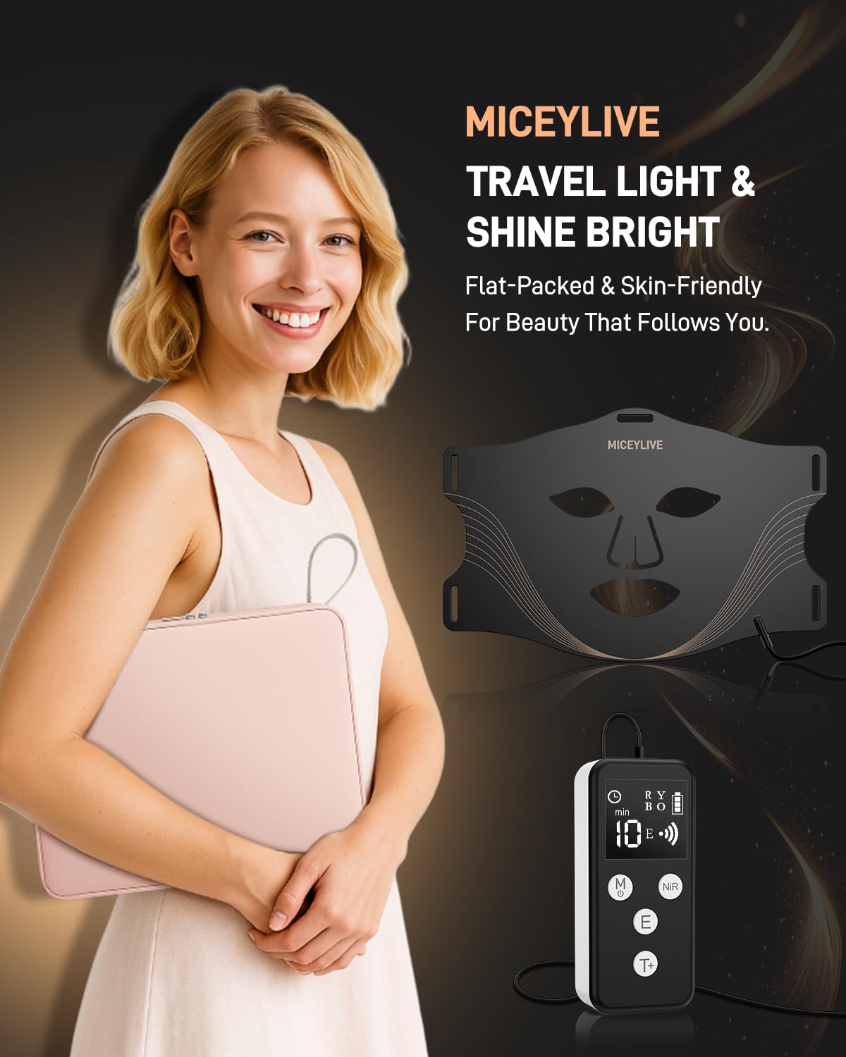 MICEYLIVE LED Face Mask with 6 Modes, Rechargeable Remote Control, LED Face Mask Light Therapy for Anti-Ageing Wrinkles Acne, Skin Tightening with Near Infrared with Travel Bag for Home and Travel