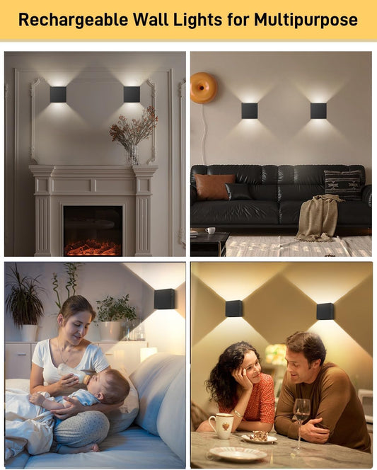 Wall Sconces Set of Two - Dimmable Wall Lights Battery Operated WallSconce, Rechargeable Sconces 3 Color Temp, Indoor Wireless Sconces Wall Decor Set of 2 Cordless, Living Room, Bedroom