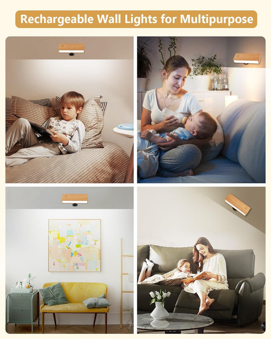 Wall Sconces Set of Two - Wireless Wall Lights for Bedroom, Rechargeable WallSconces Battery Operated with Stepless Dimming, Cordless SconceWall Decor Set of 2 for Picture,Living Room